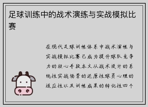 足球训练中的战术演练与实战模拟比赛